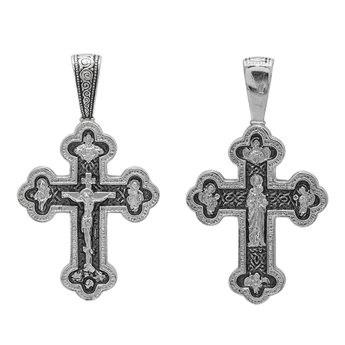 Крест нательный двусторонний из серебра с чернением