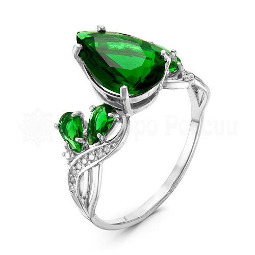 Кольцо из серебра с кварцем и фианитами родированное 925 пробы 1-102 кварц зеленый 1-102 кварц зеленый