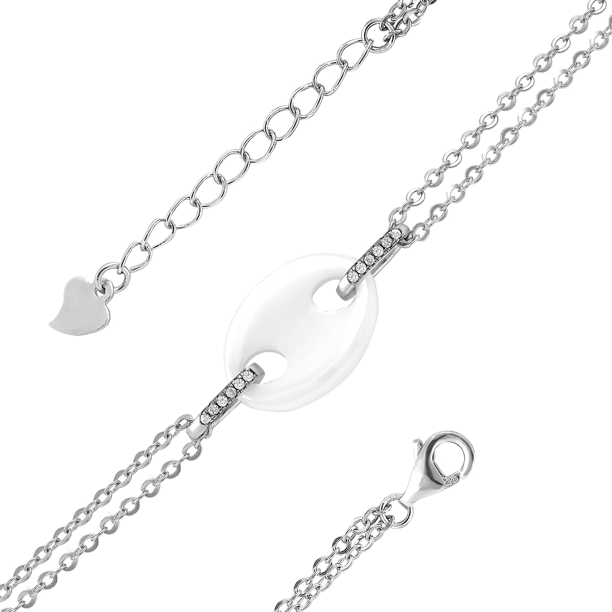 Браслет из серебра с керамикой и фианитами родированный