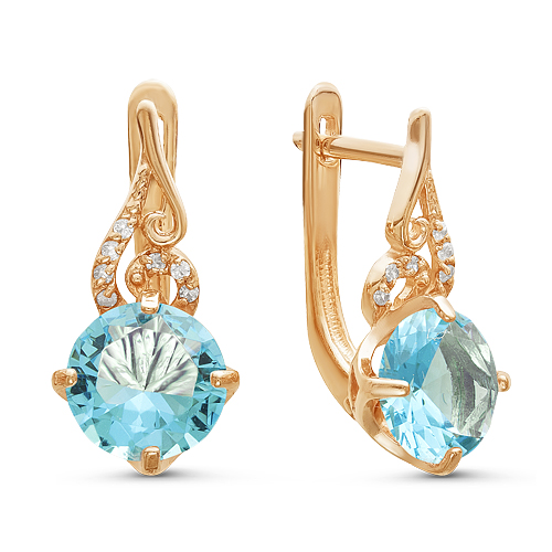 Серьги из золочёного серебра с кварцем топаз и фианитами