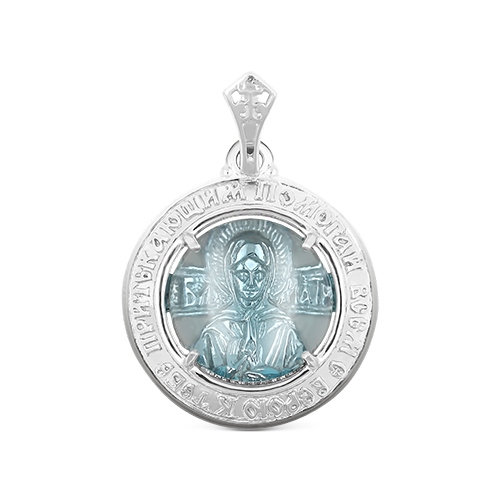 Подвеска-икона из серебра с кварцем sky топаз родированная - св. Матрона