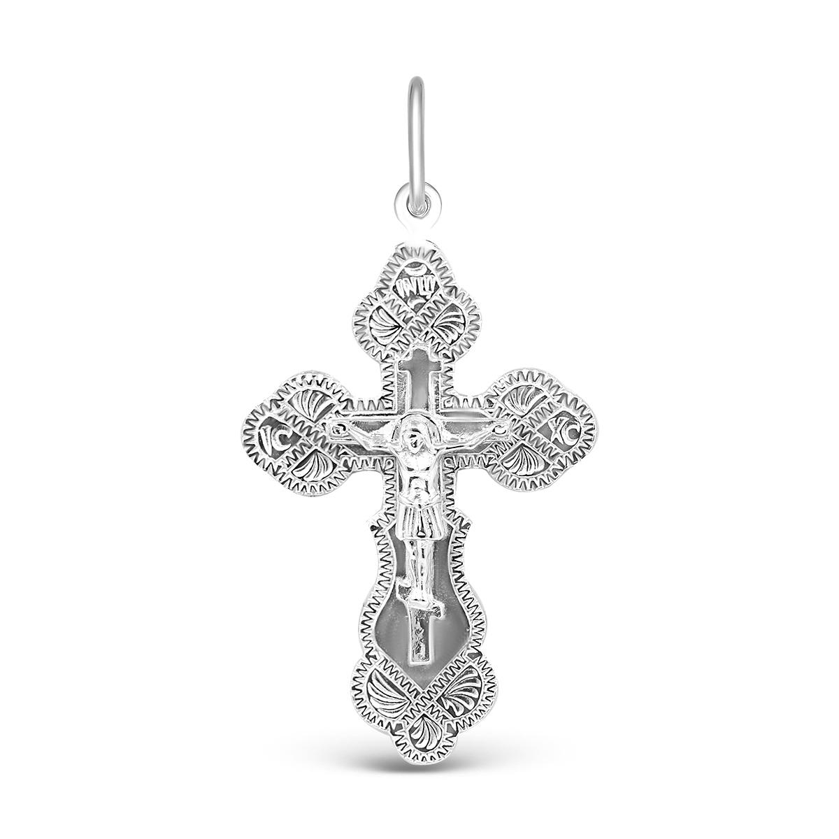 Крест из серебра родированный - 3 см 925 пробы К2-158р К2-158р