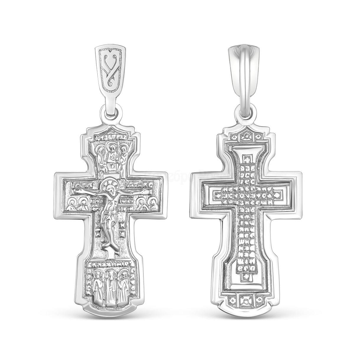 Крест из серебра родированный - 4,2 см 3-078р
