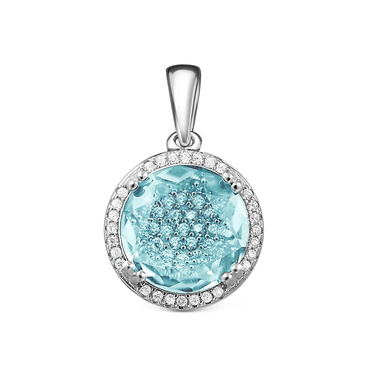 Подвеска из серебра с пл.кварцем цв.топаз и фианитами родированная