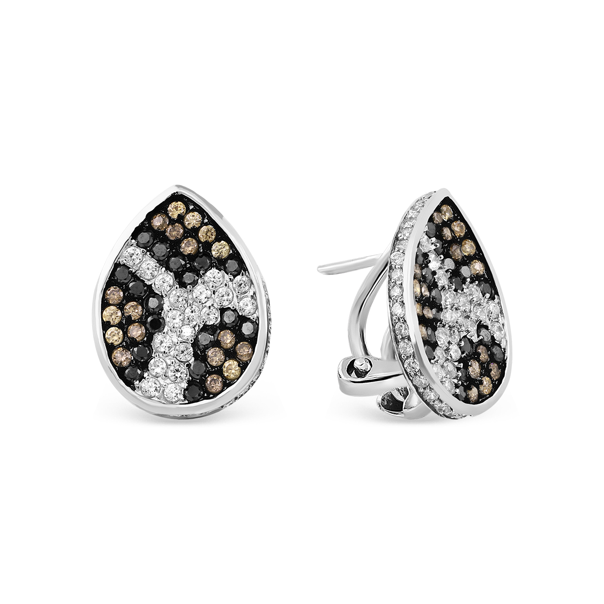 Серьги из серебра с фианитами родированные