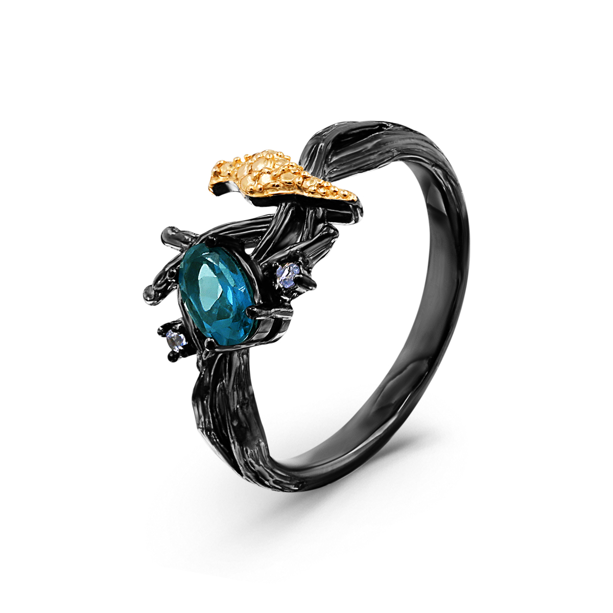 Кольцо из серебра с нат.лондон-топазом,танзанитом и золочением родированное