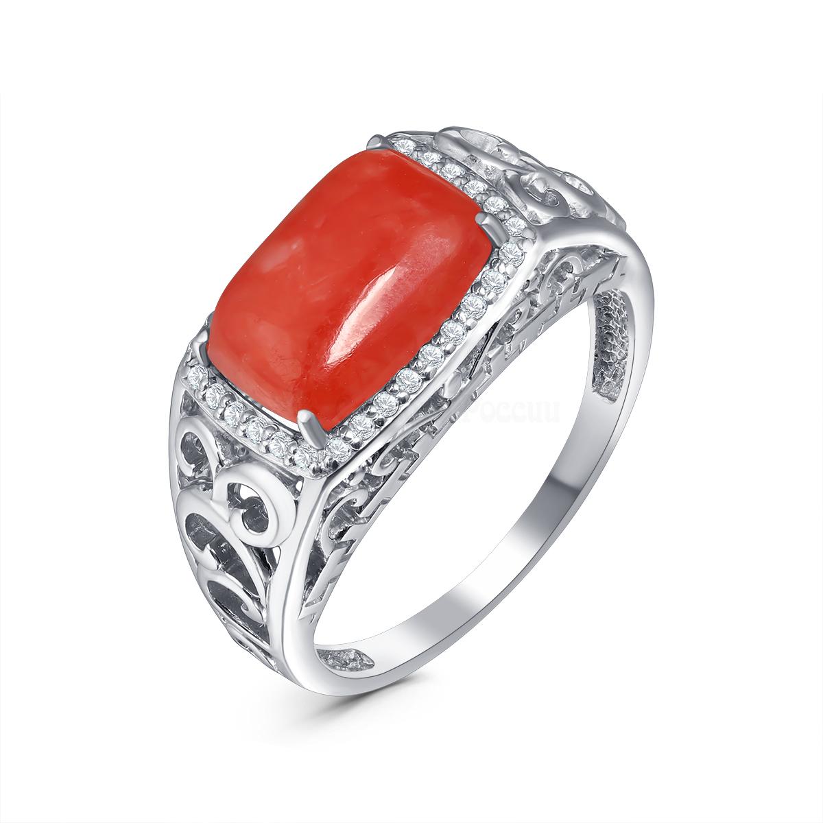 Кольцо из серебра с красным агатом и фианитами родированное К-3652рк410800н К-3652рк410800н