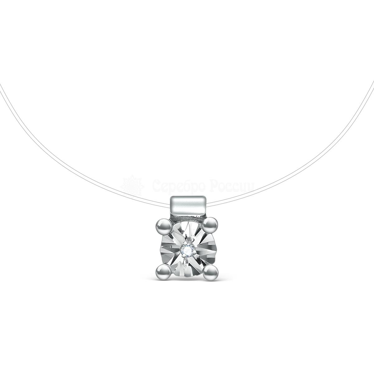 Колье из серебра с бриллиантом родированное (на леске) 925 пробы Бр08-10-5001/л(с) Бр08-10-5001/л(с)