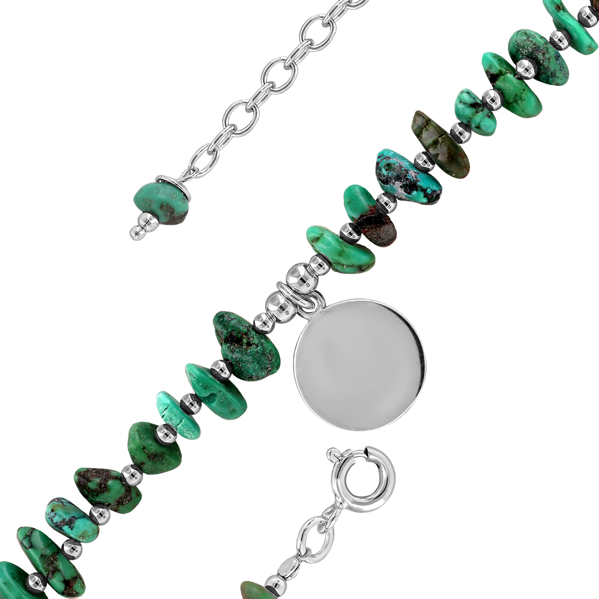 Браслет из серебра с нат.бирюзой родированный