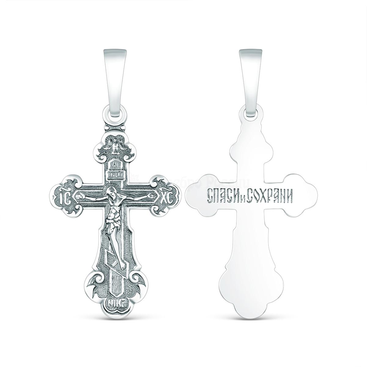 Крест православный из чернёного серебра - Спаси и сохрани 3,5 см 00-0026ч