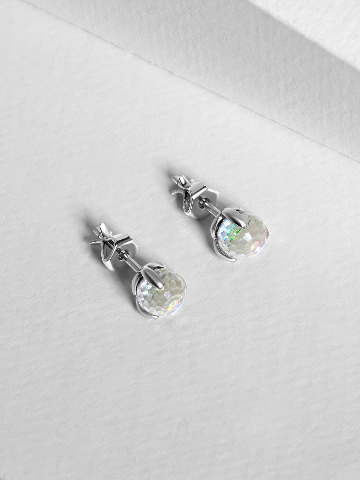 Серьги-пусеты из серебра с кристаллами Swarovski родированные
