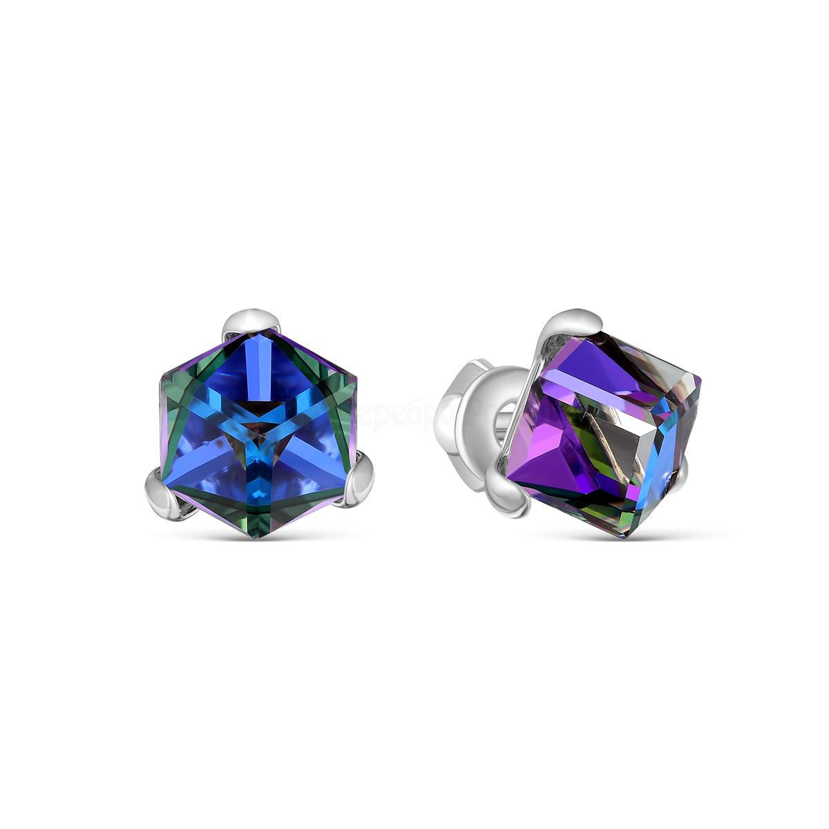 Серьги-пусеты из серебра с кристаллами Swarovski Фиолетовый родированные 925 пробы 0049с-001HELZ 0049с-001HELZ
