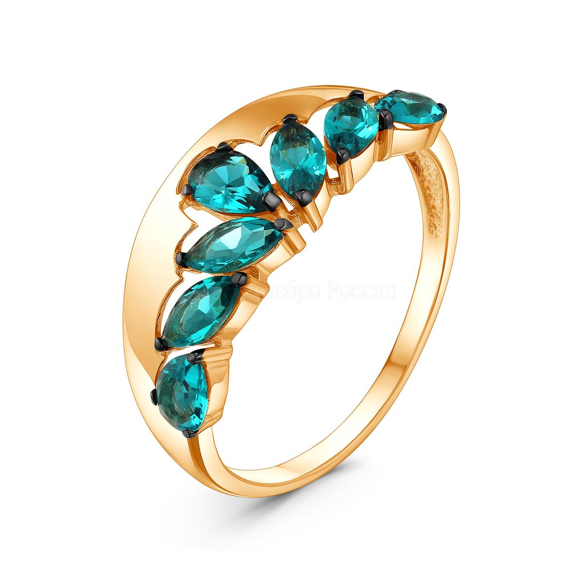 Кольцо женское из золочёного серебра с фианитами цвета лондон-топаз Ка-055зр111
