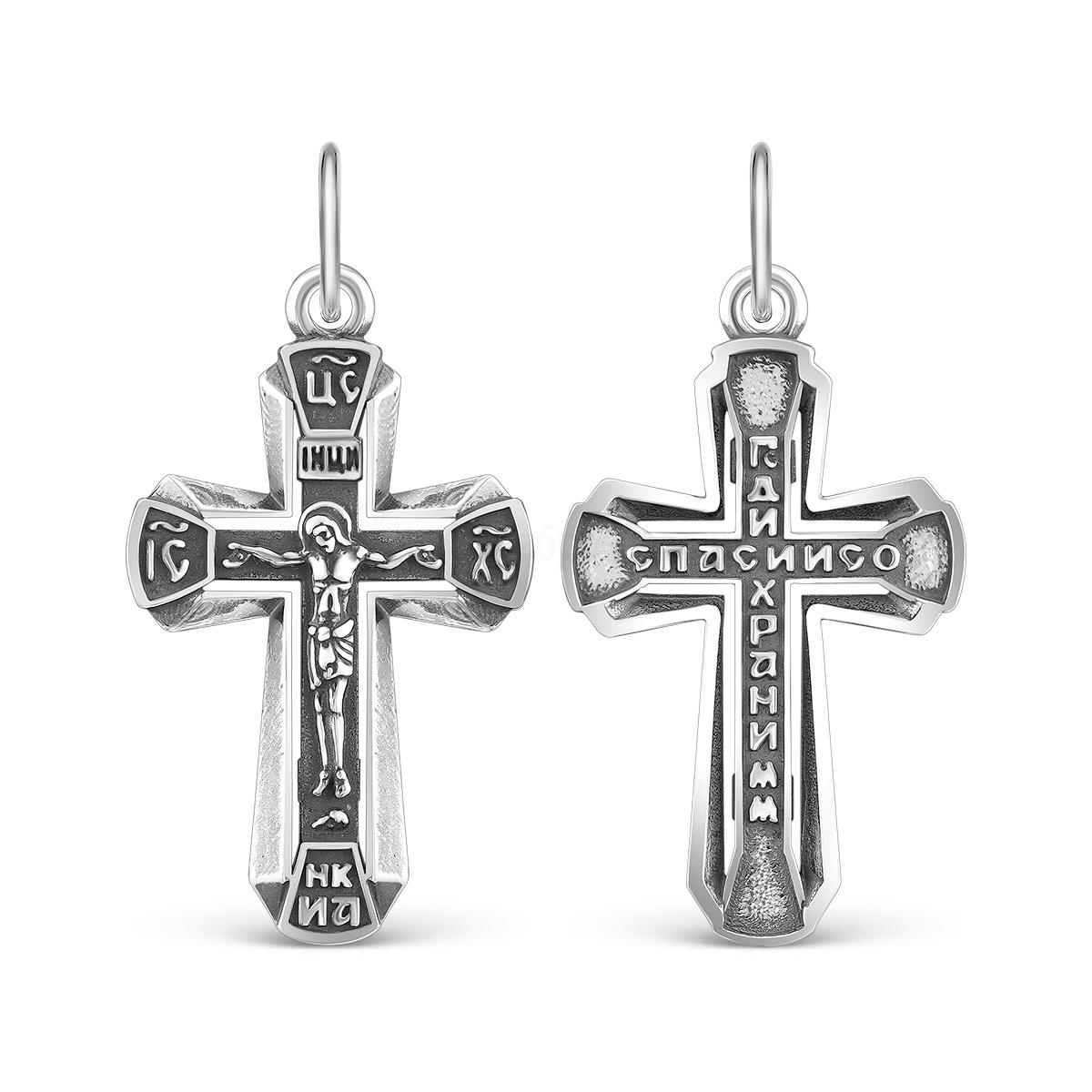 Крест из чернёного серебра - Господи спаси и сохрани мя, 3,3 см К3-593ч