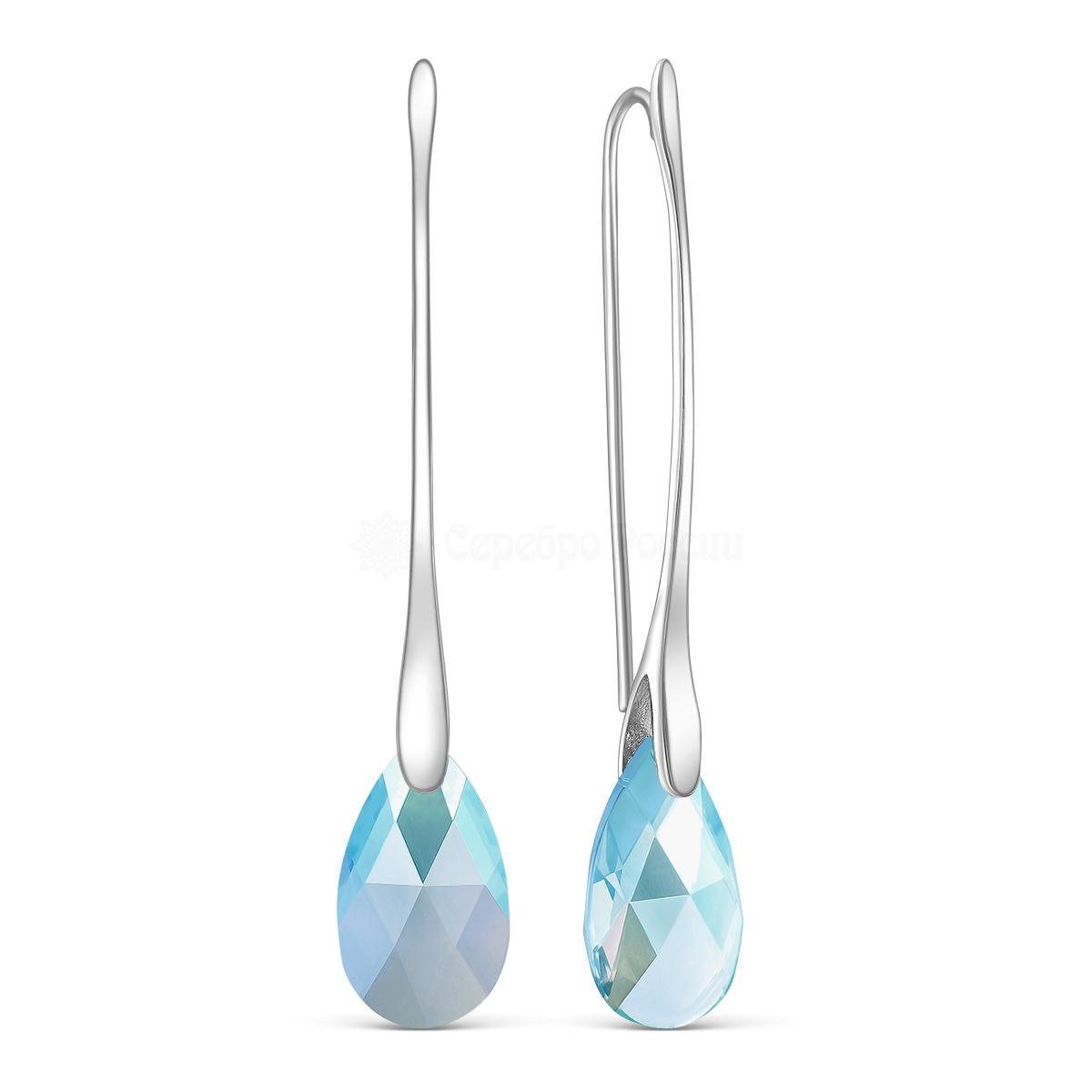 Серьги женские длинные из серебра с кристаллом Премиум Австрия цвета Сияющий светло-голубой родированные с-020-211SHIM