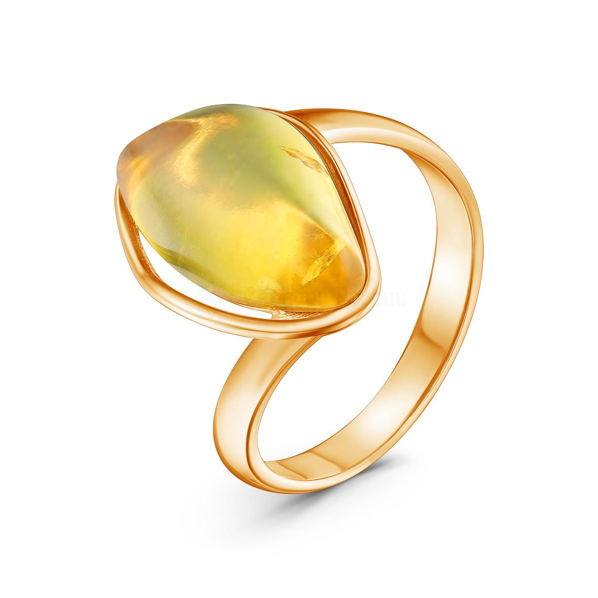 Кольцо из золочёного серебра с натуральным прессованным янтарём 2100181204