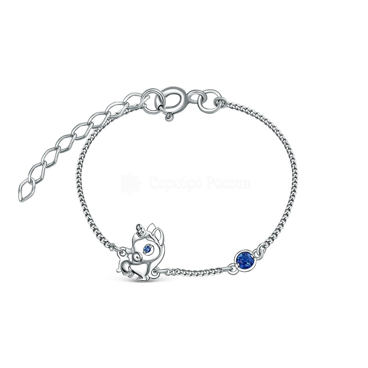 Браслет детский Единорог из серебра с синими фианитами родированный Ц-20907-Р-9 Ц-20907-Р-9