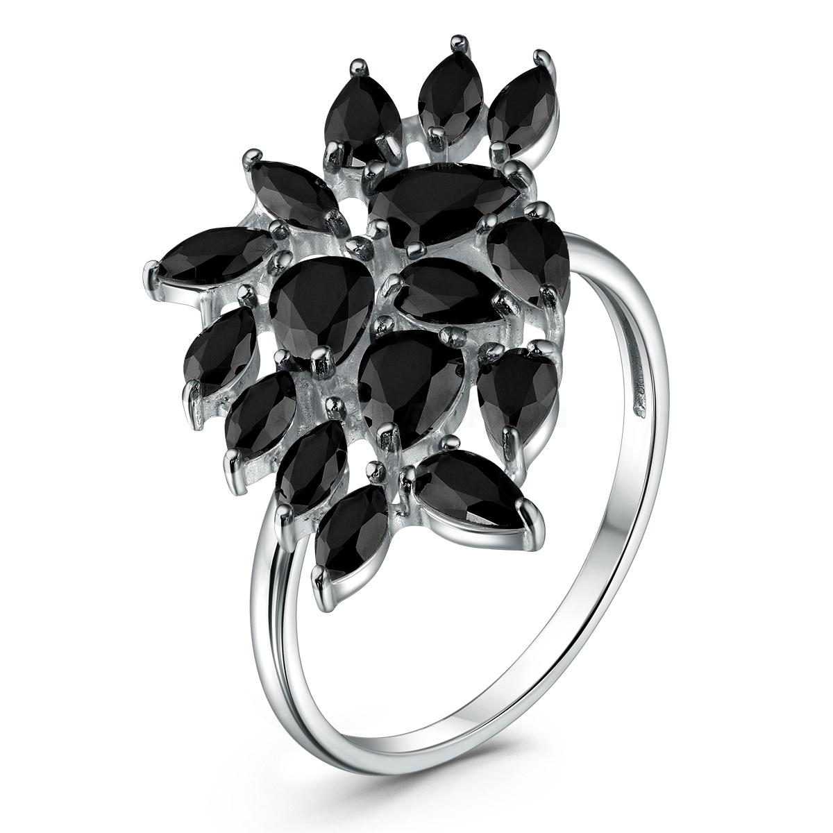 Кольцо из серебра с чёрной шпинелью родированное 04-201-0392-08р