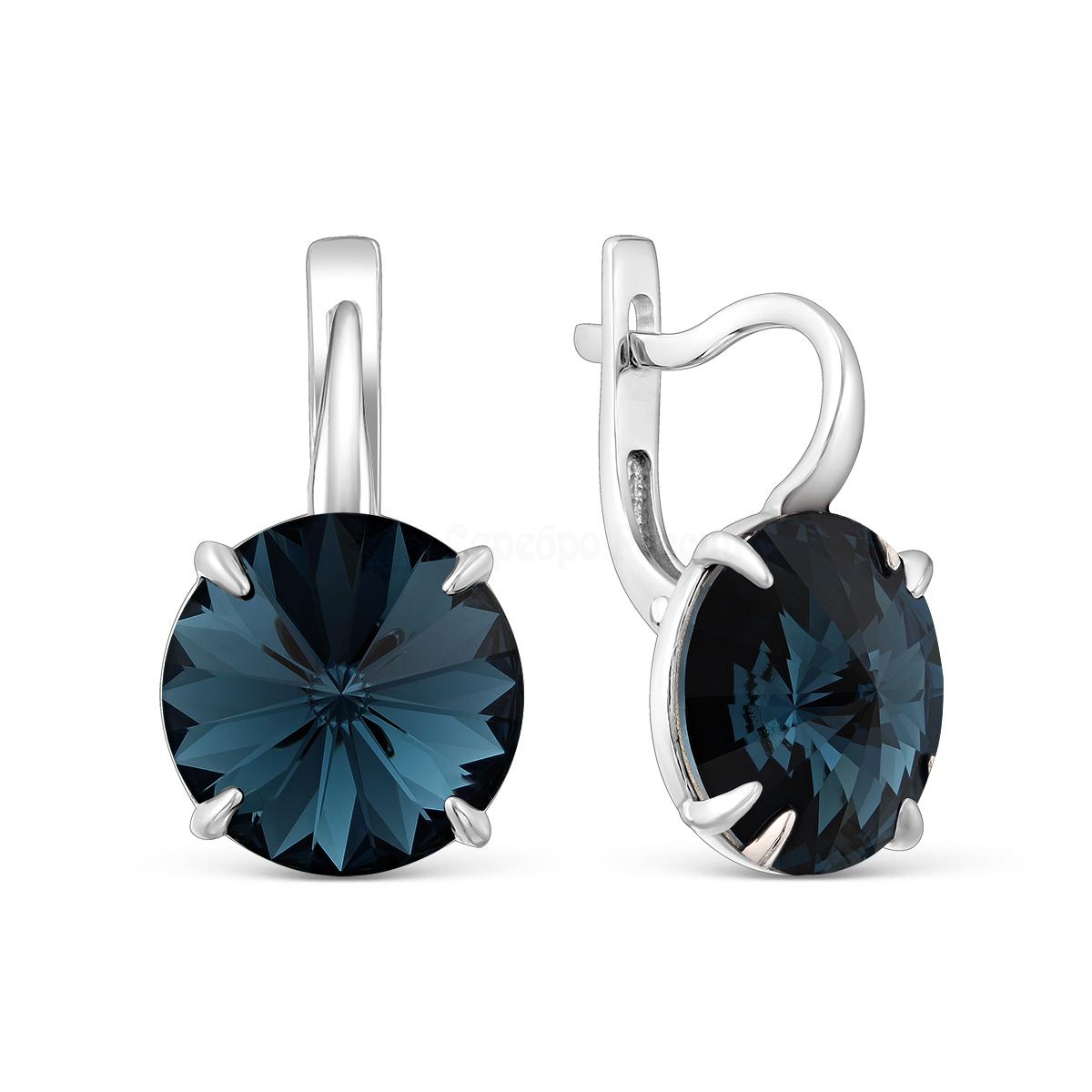Кольцо из серебра с кристаллом Премиум Австрия тёмно-синий родированное с-002р-207