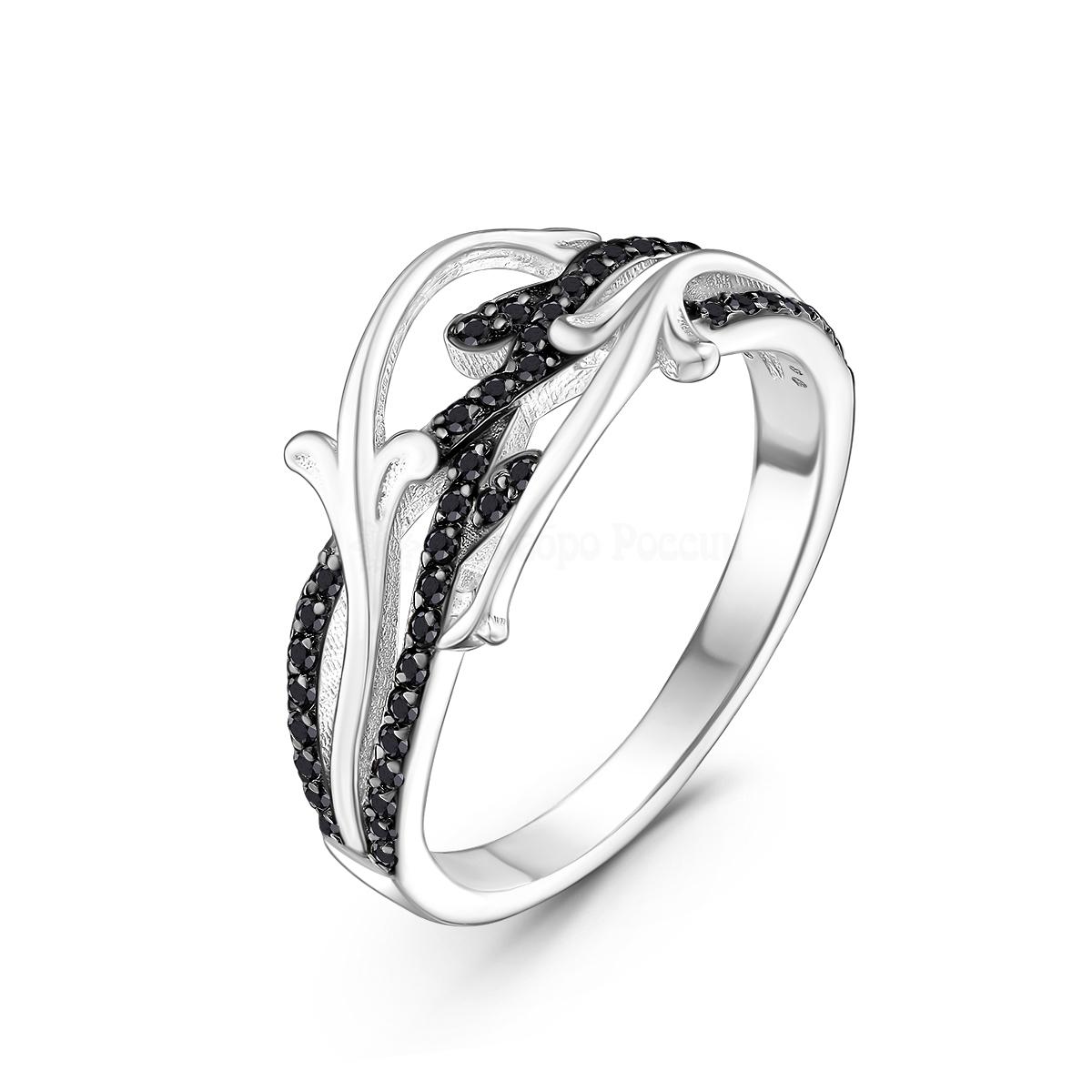 Кольцо из серебра с натуральной чёрной шпинелью родированное 1-418рч416