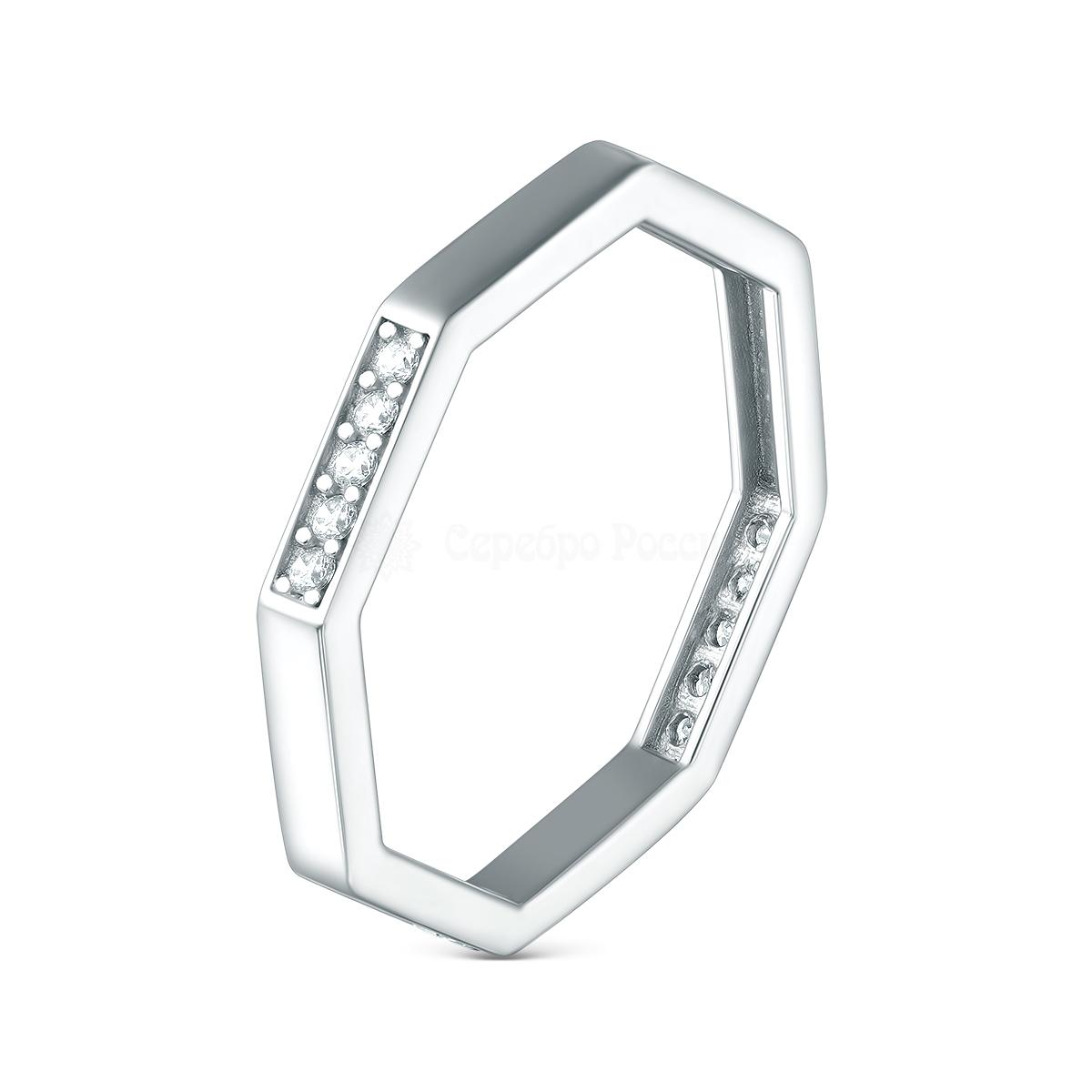 Кольцо восьмиугольник из серебра с фианитами родированное 1-016р200