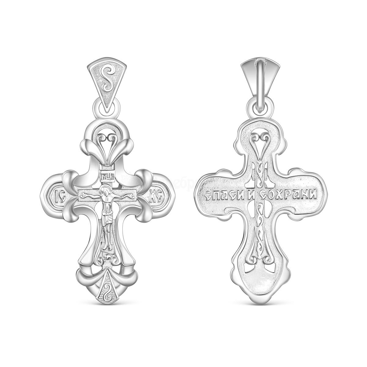 Крест религиозный из серебра родированный - Спаси и сохрани 3,5 см К3-615р К3-615р