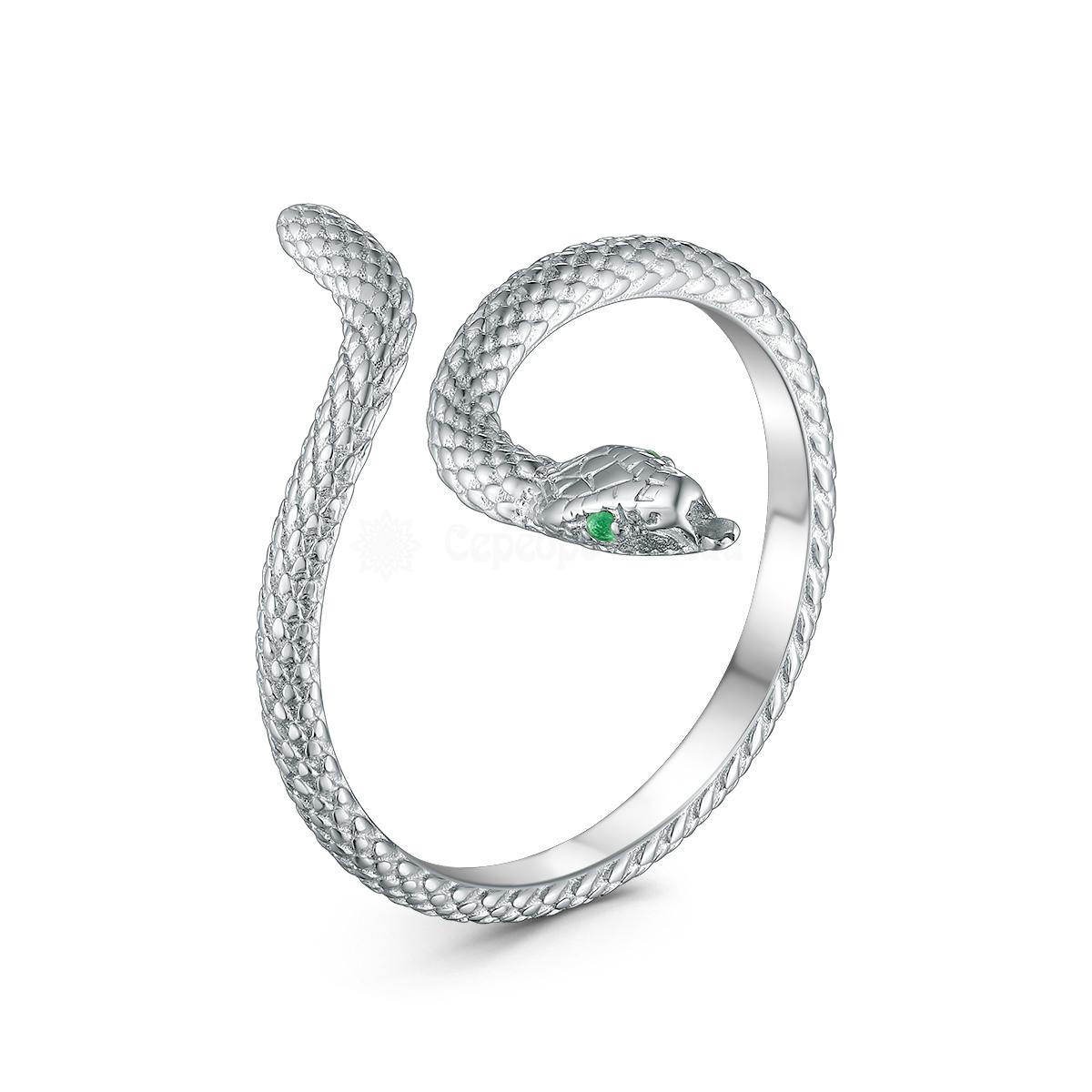 Кольцо разъёмное из серебра с фианитами родированное - Змея 411-10-747р