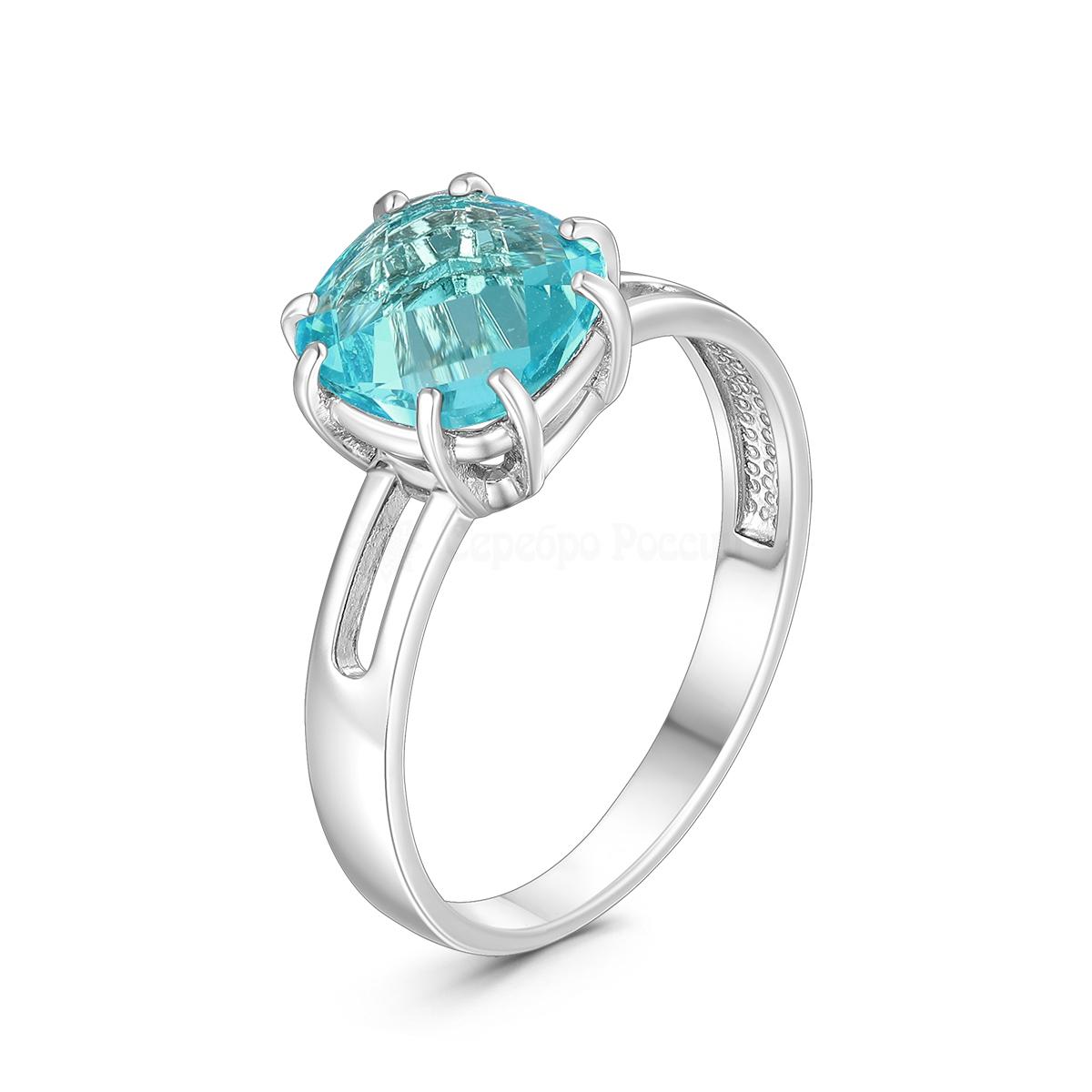 Кольцо из серебра с плавленым кварцем цвета Sky Топаз родированное 00361103РС