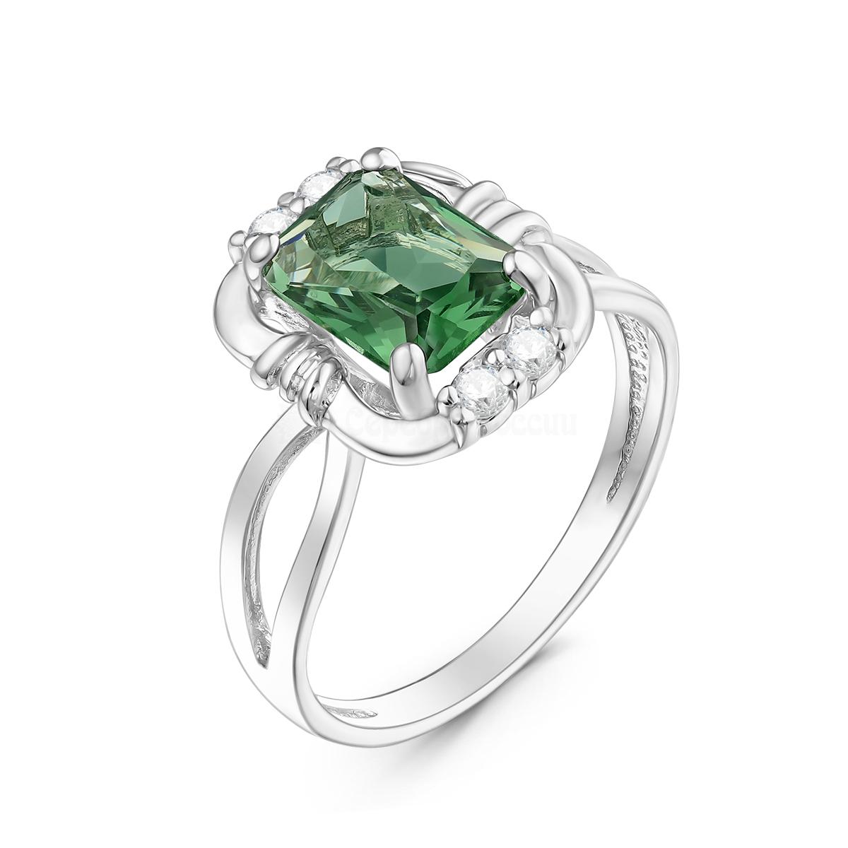 Кольцо из серебра кристаллом аметист зелёный и фианитами родированное 00043125РС