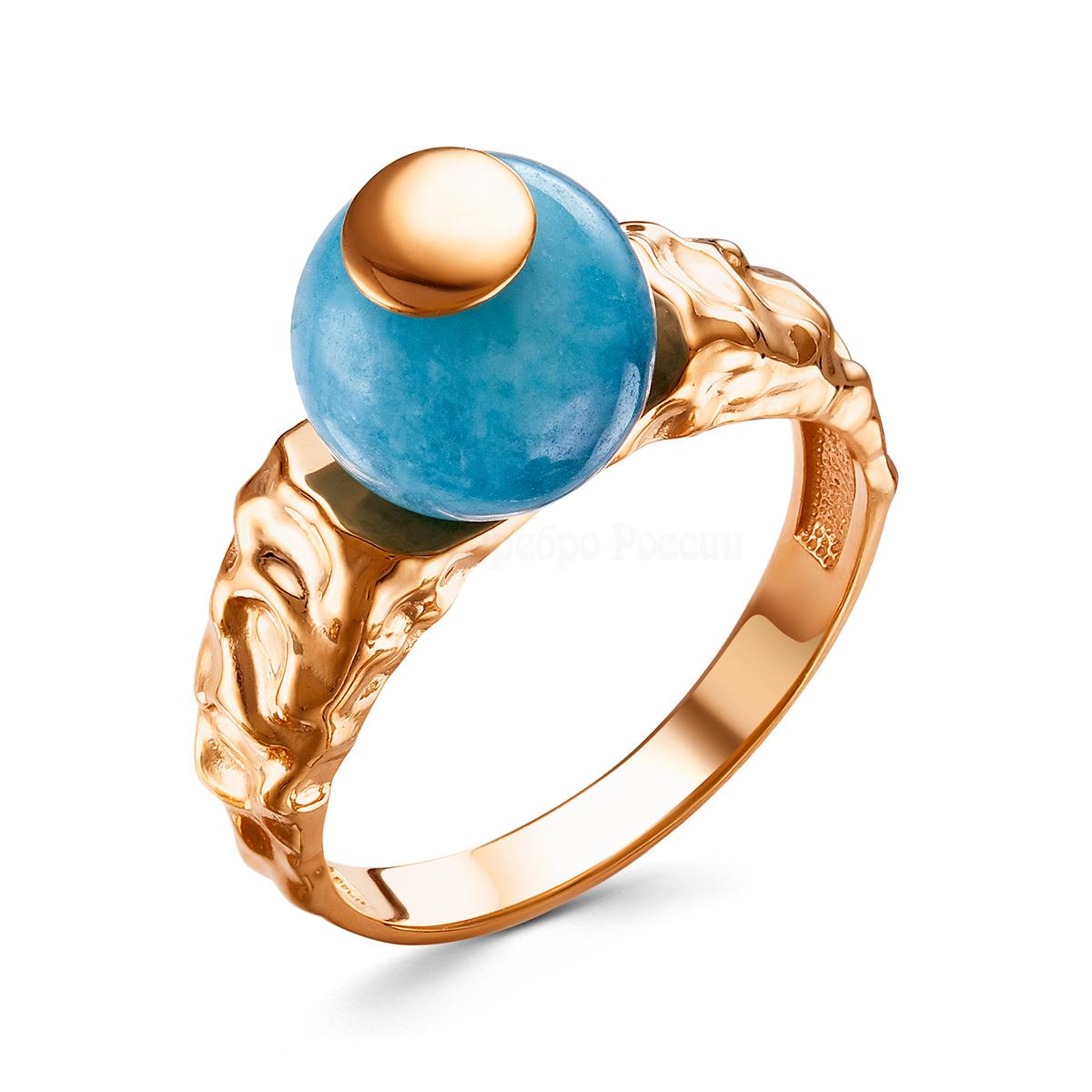 Кольцо из золочёного серебра с кварцем цвета голубой аквамарин К50109з425 К50109з425