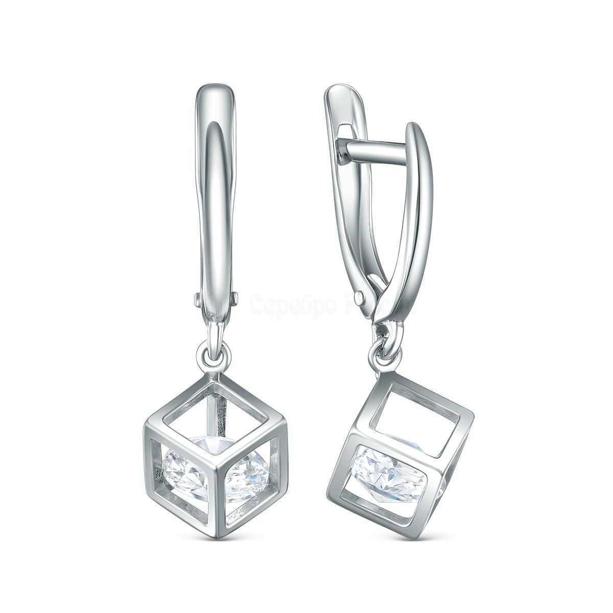 Серьги кубы из серебра с фианитами родированные С-0090р1200