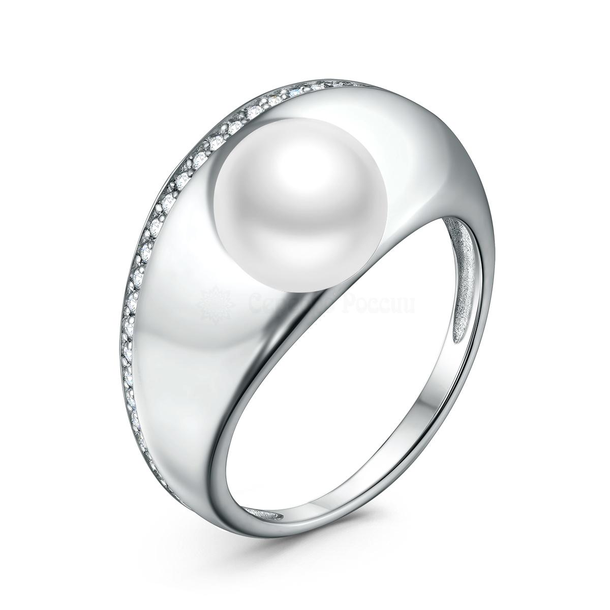 Кольцо из серебра с культивированным жемчугом и фианитами родированное 04-701-0069 04-701-0069