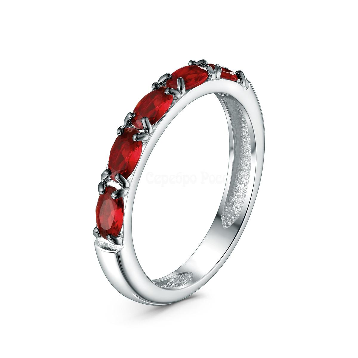 Кольцо из серебра с плавленым кварцем цвета рубин и чёрным родием родированное к-0102-20-07
