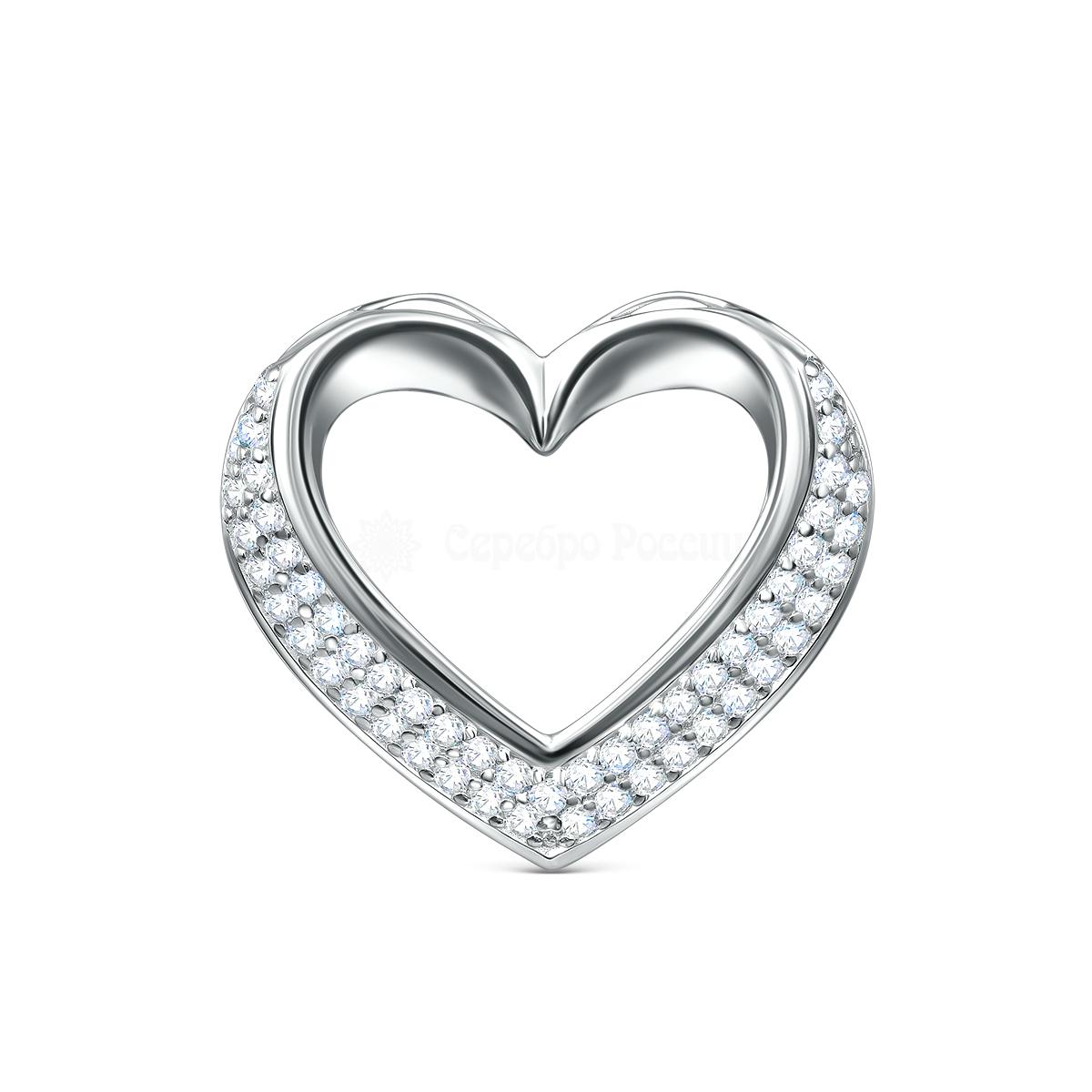 Подвеска сердце из серебра c фианитами родированная П-2806-Р П-2806-Р