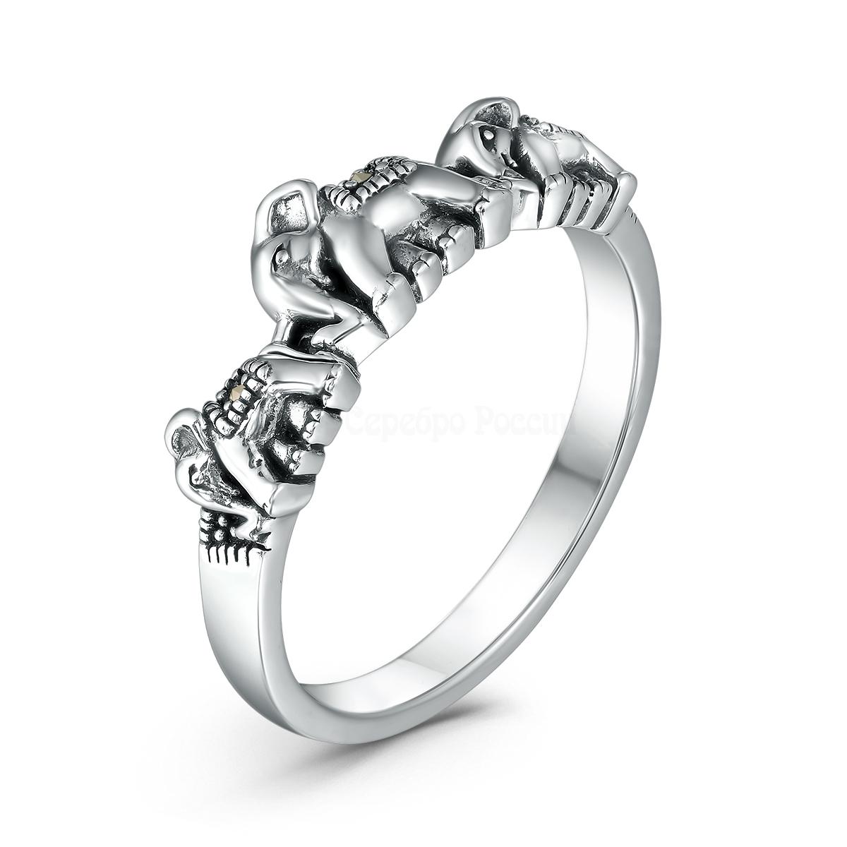 Кольцо из чернёного серебра с марказитами - Слоны HR1469-MAC