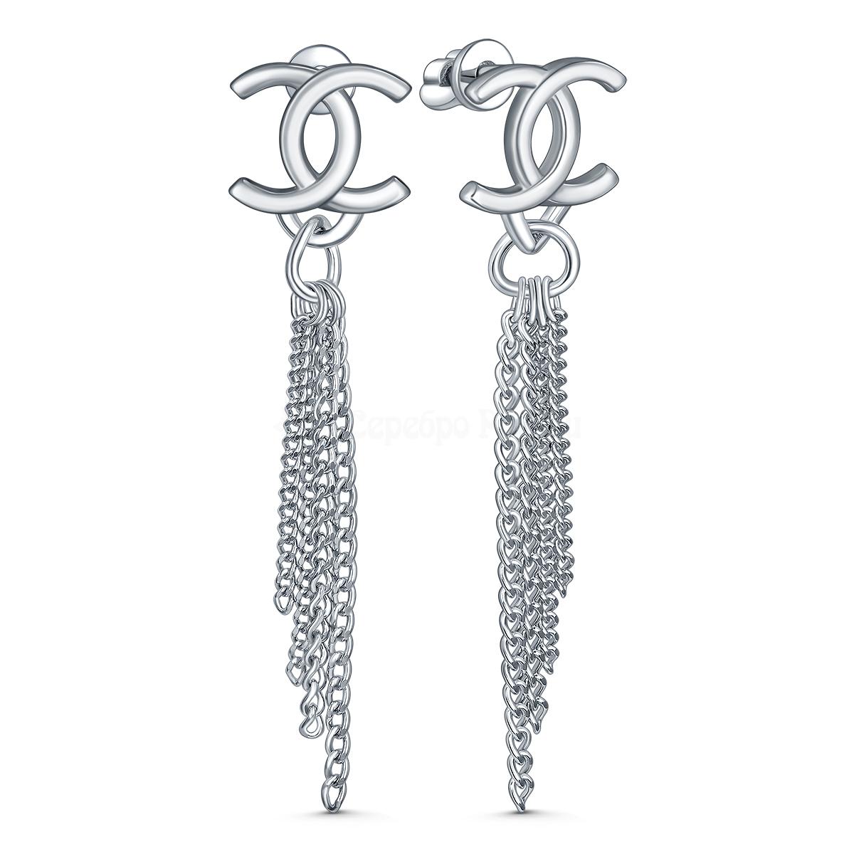 Серьги-пусеты длинные с цепями из родированного серебра с-0122р с-0122р