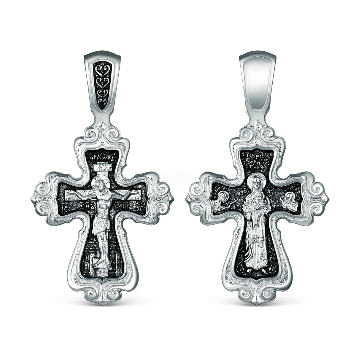 Крест двусторонний из чернёного серебра - Спаситель, Ангел-Хранитель 3,1 см Г-16чч Г-16чч