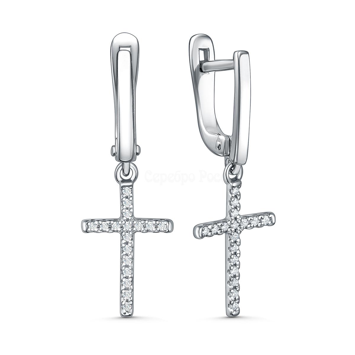 Серьги из серебра с фианитами родированные - Кресты С-4782-Р С-4782-Р