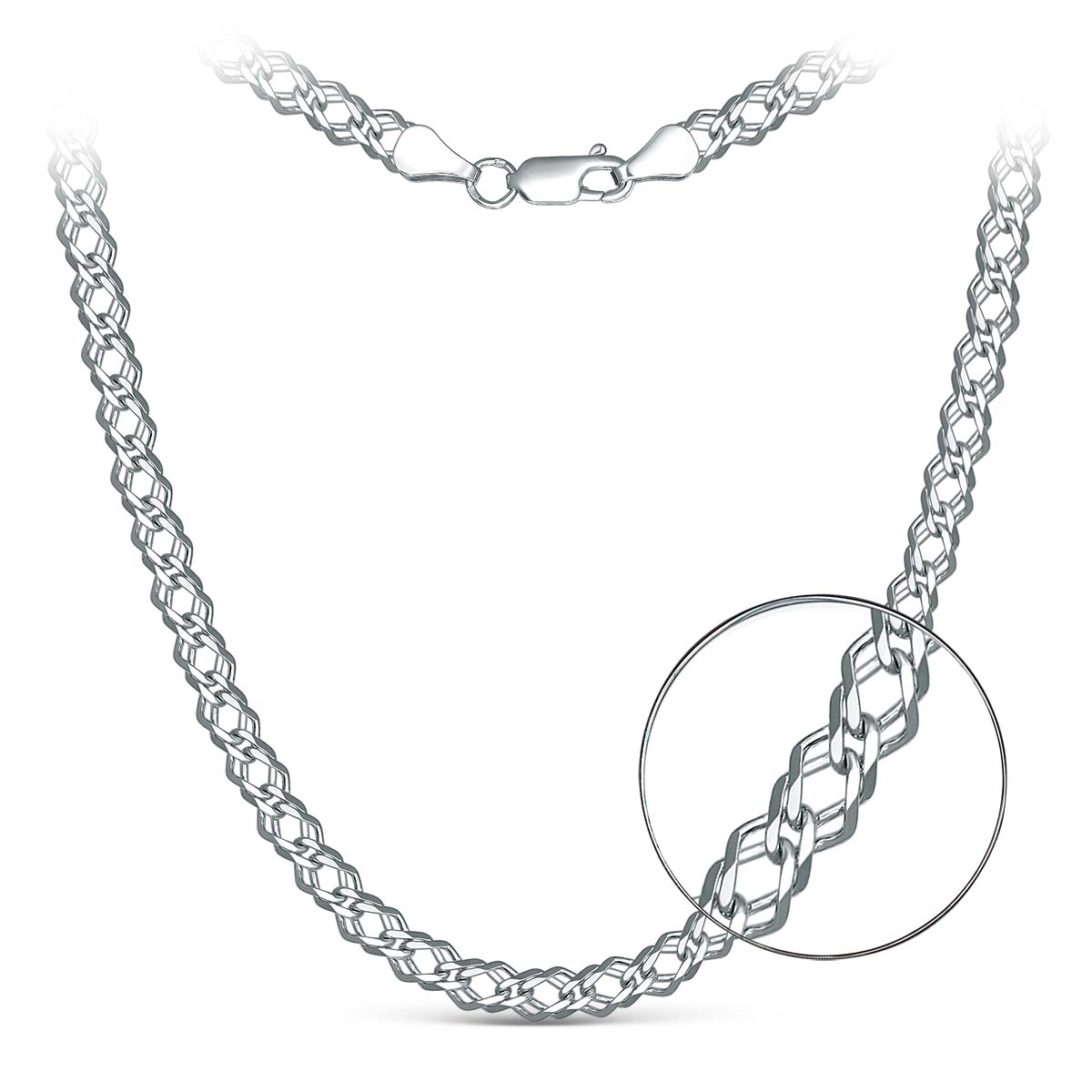 Цепь из серебра родированная - Двойной ромб, 65 см РГр-80р55 Ромб дв,