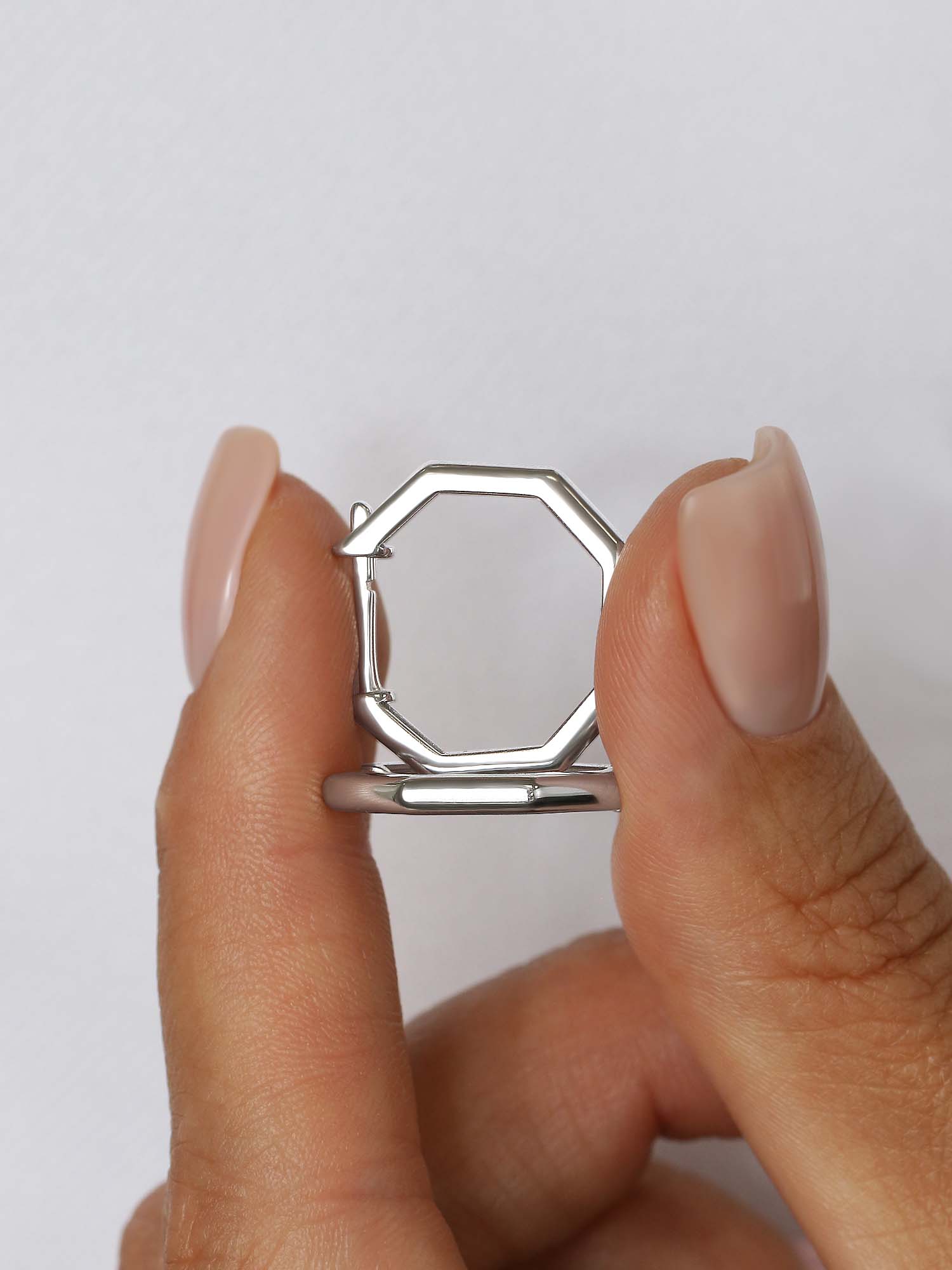 Серьги из серебра родированные - Восьмиугольник