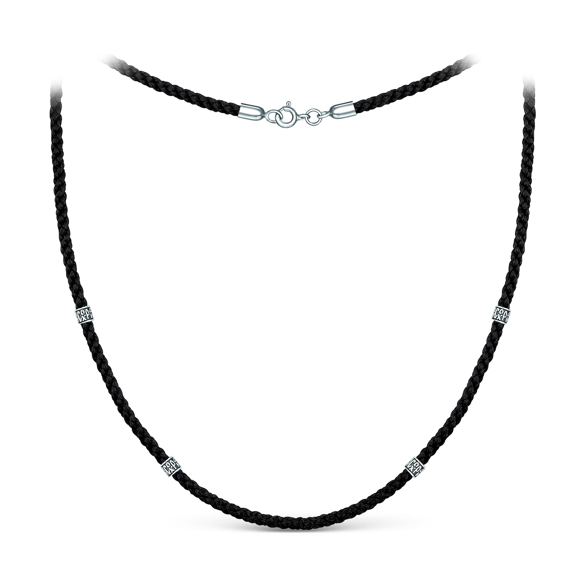 Шнурок текстильный из чернёного серебра - Спаси и сохрани (подвижные элементы) хш-003/4