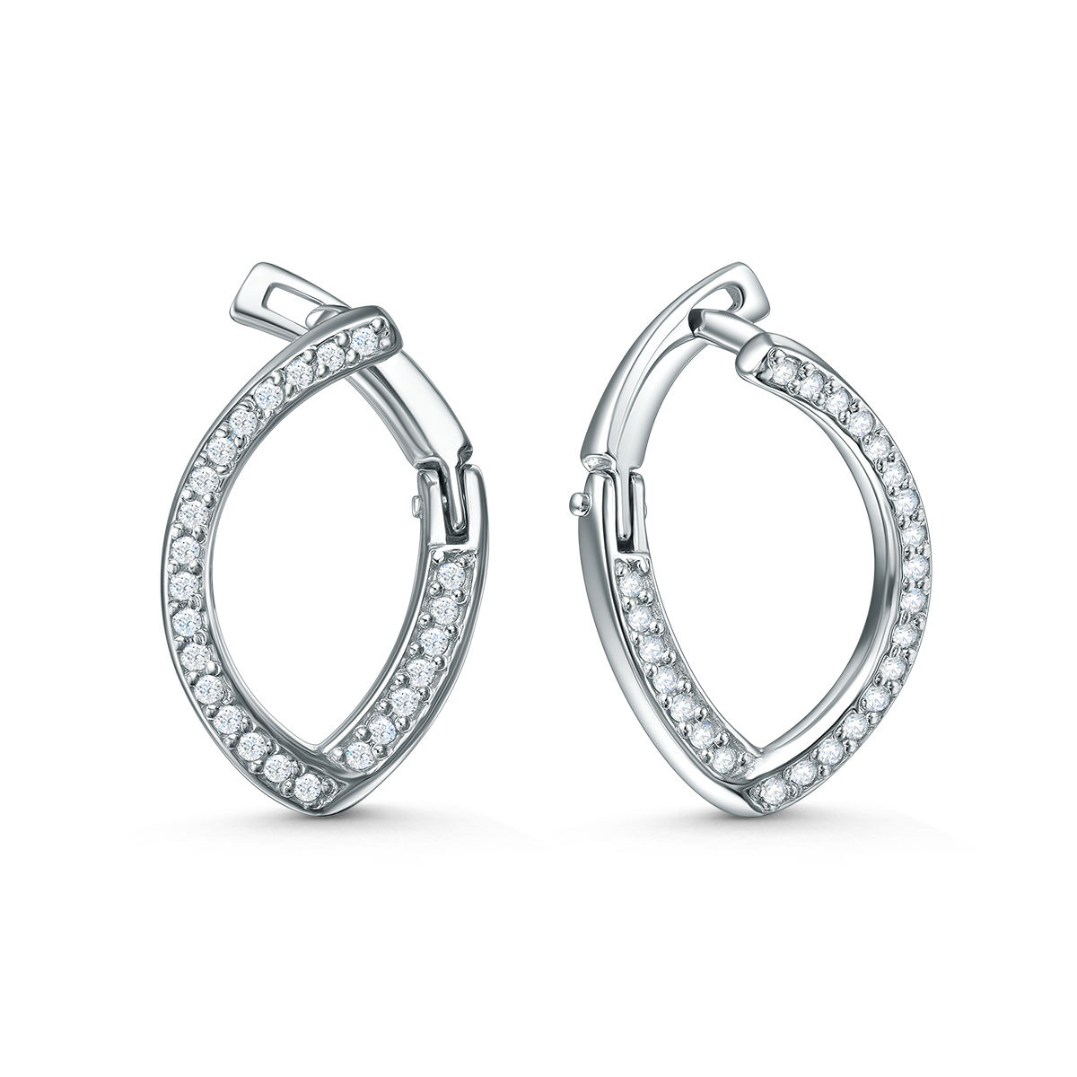 Серьги из серебра с фианитами родированные