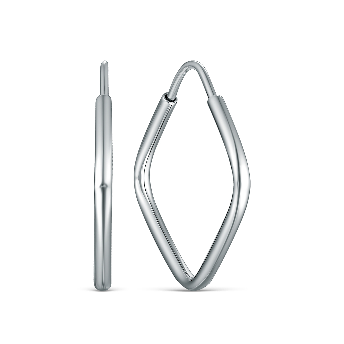 Серьги-конго из серебра родированные - Ромбы