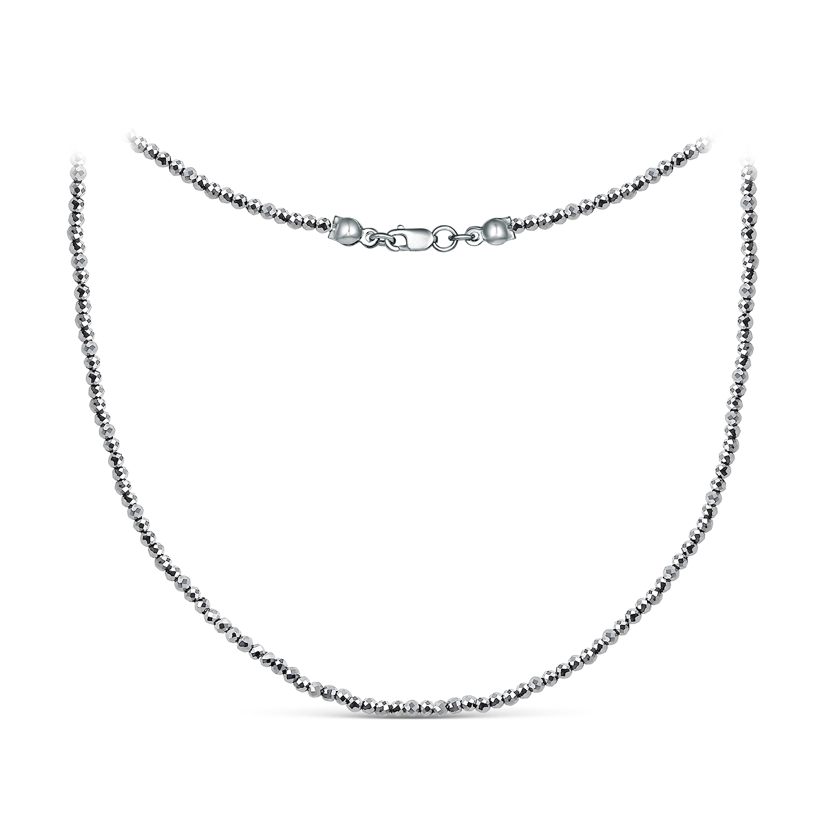 Колье из серебра с серым марказитом родированное