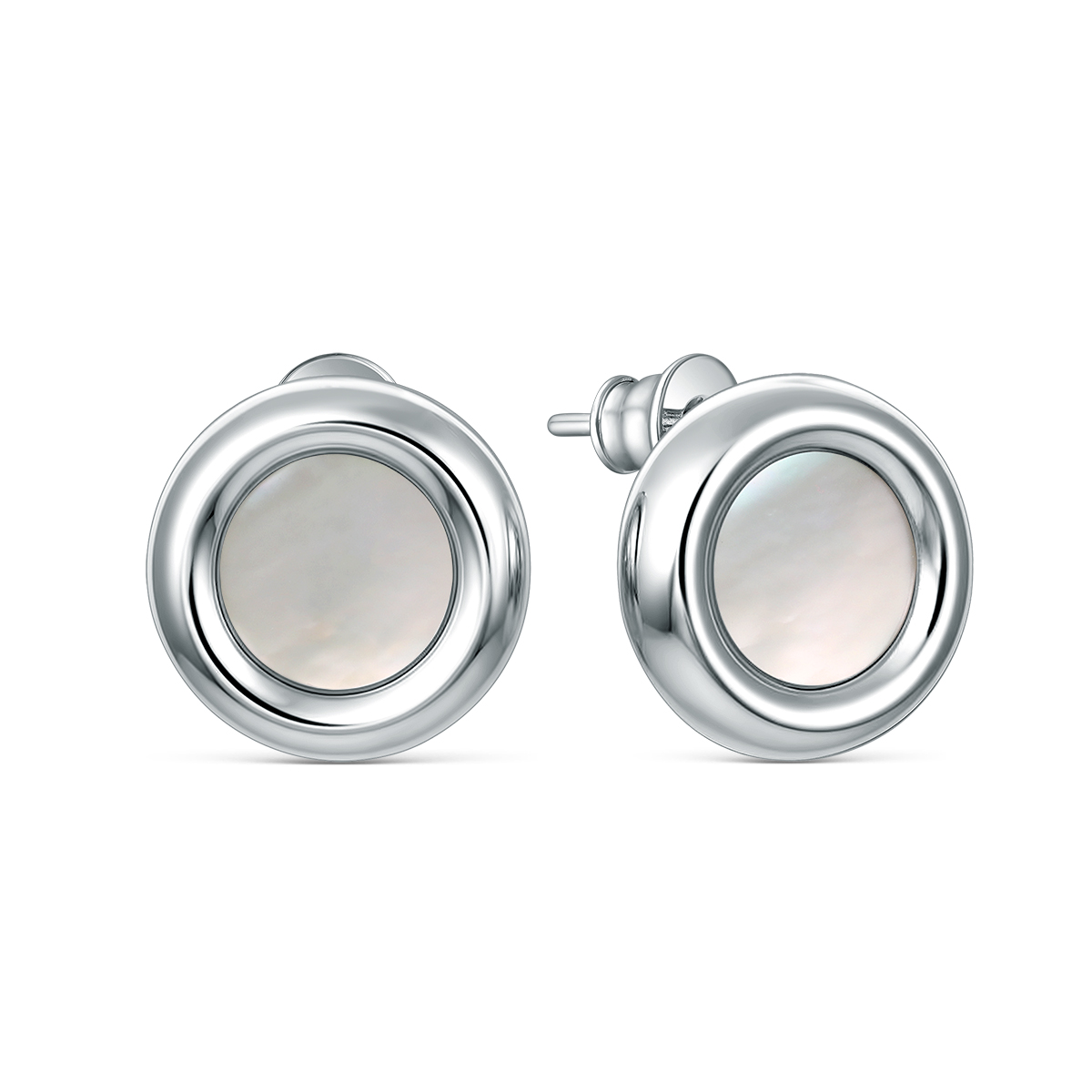 Серьги-пусеты из серебра с белым перламутром родированные