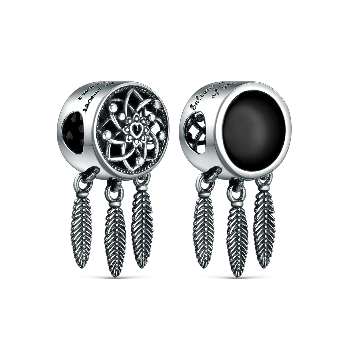 Подвеска-бегунок из чернёного серебра с агатом - Талисман ("Believe in the power of your dreams"/"Верьте в силу своей мечты" ) 5102005