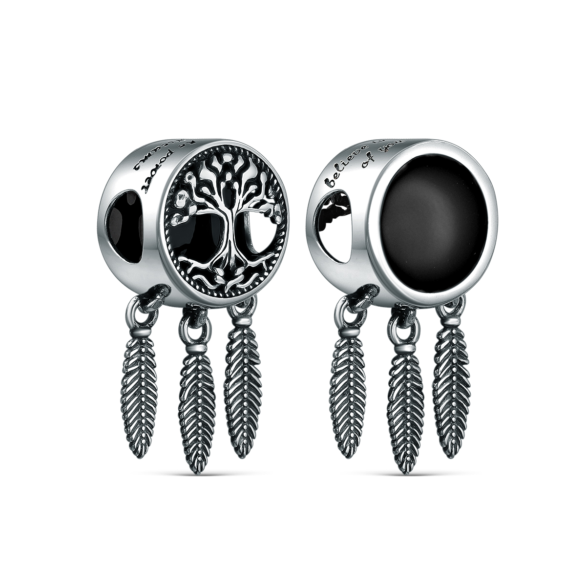 Подвеска-бегунок из чернёного серебра с агатом - Талисман ("Believe in the power of your dreams"/"Верьте в силу своей мечты" ) 5102006