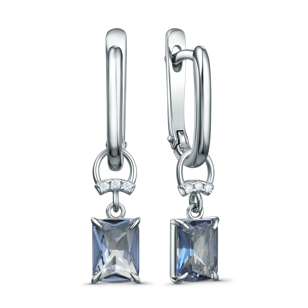 Серьги из серебра с синим горным хрусталем и фианитами родированные (2в1) 311270-FA11GH55