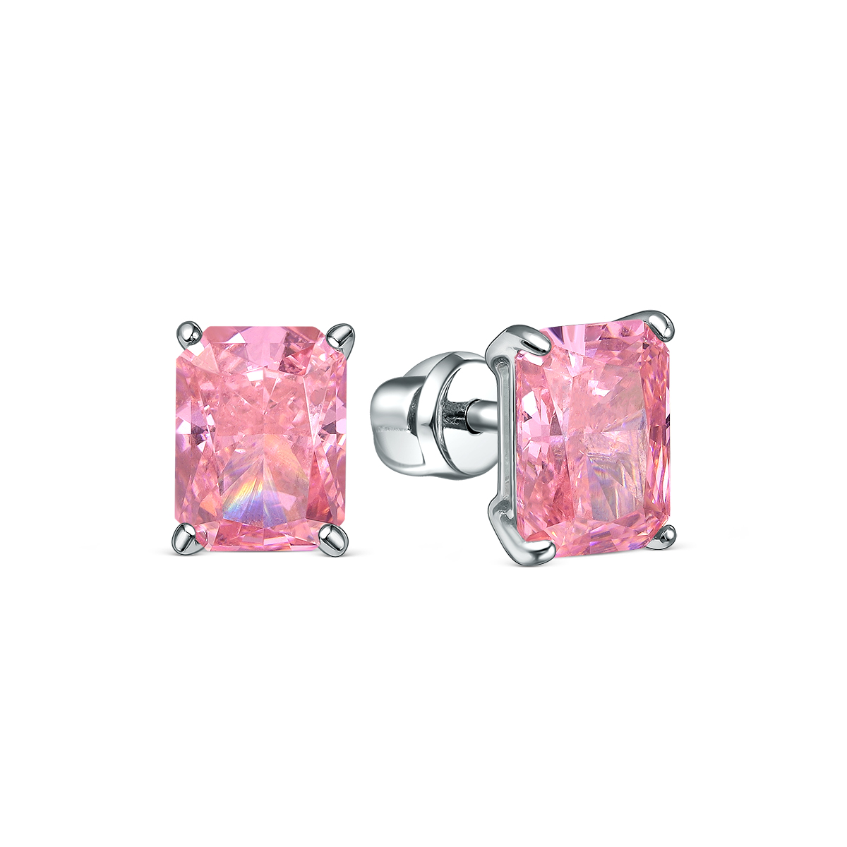 Серьги-пусеты из серебра с фианитом колотый лёд цвета морганит родированные 2-035р271